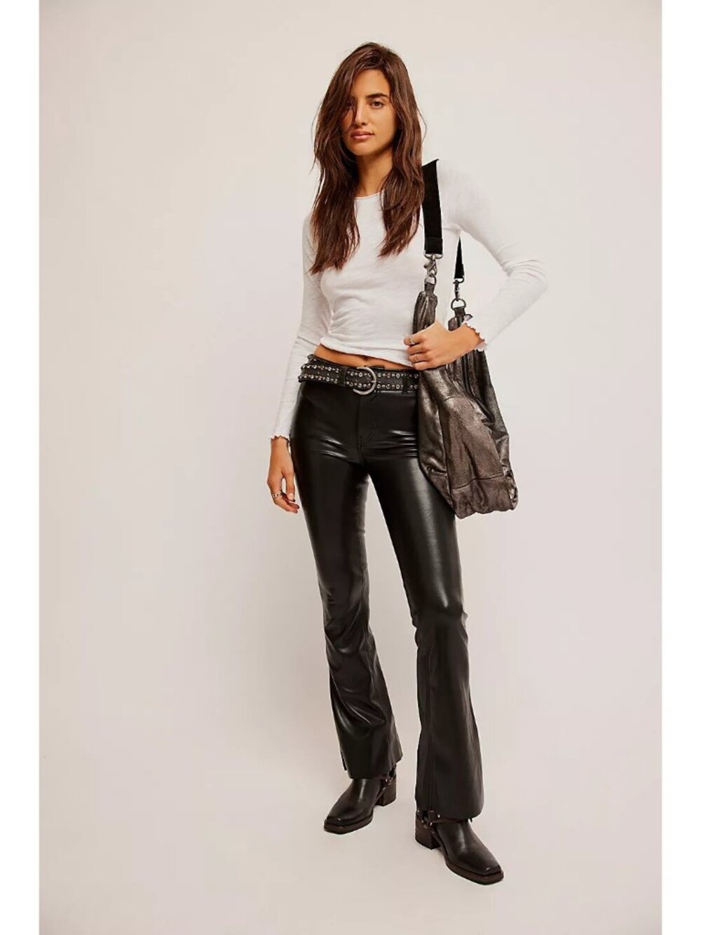 We The Free People Level Up Faux Leather Slit Bootcut Pants Size 25